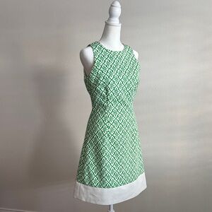 Badgley Mischka Green and White Patterned Mini Dress